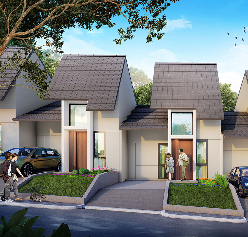 Rumah modern dan minimalis dengan taman depan yang luas